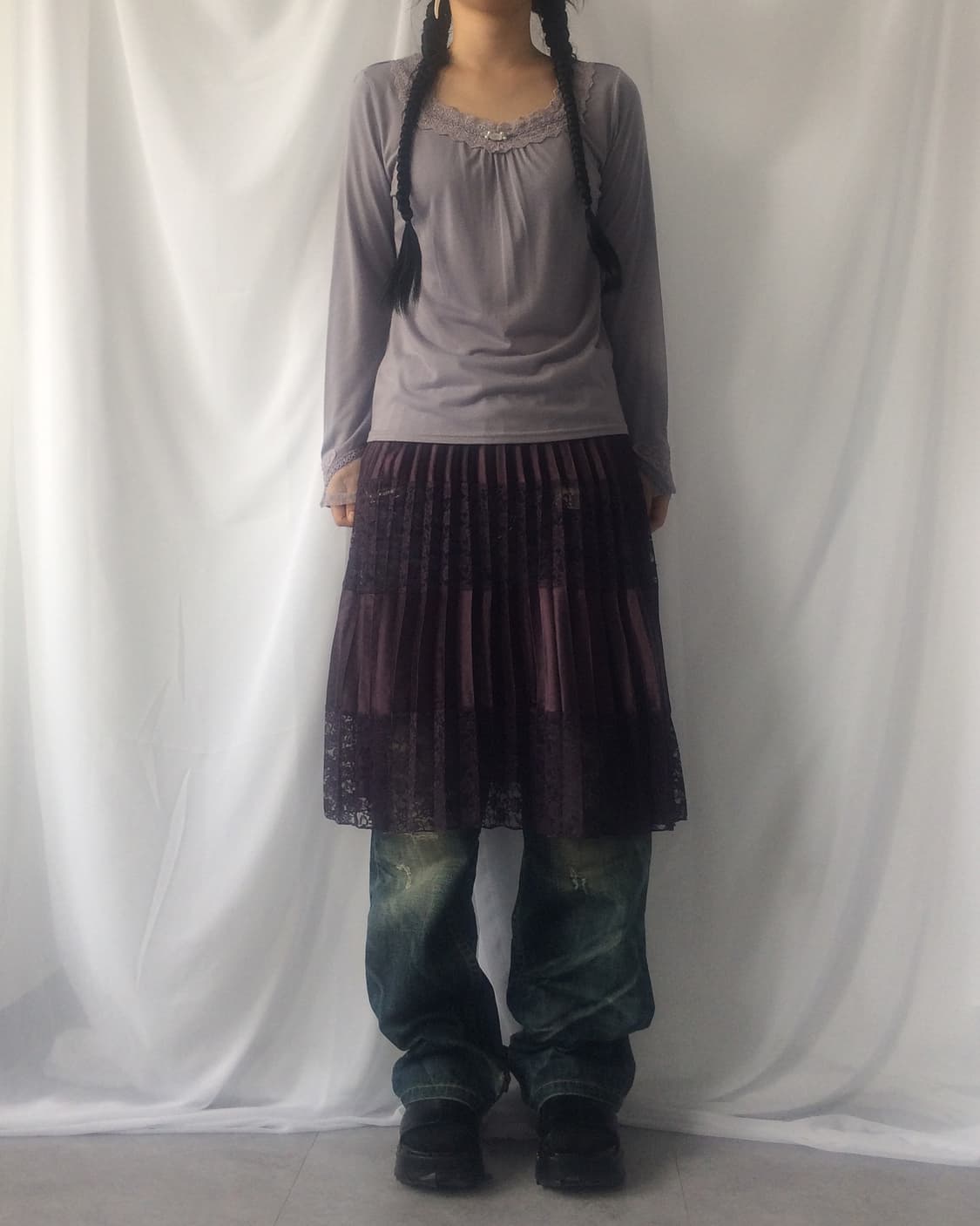 Axes femme lace trimming sleeve 상품이미지1