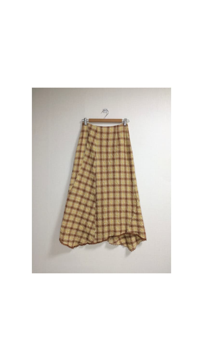 빈티지 옐로우 체크 롱 스커트 상품이미지1