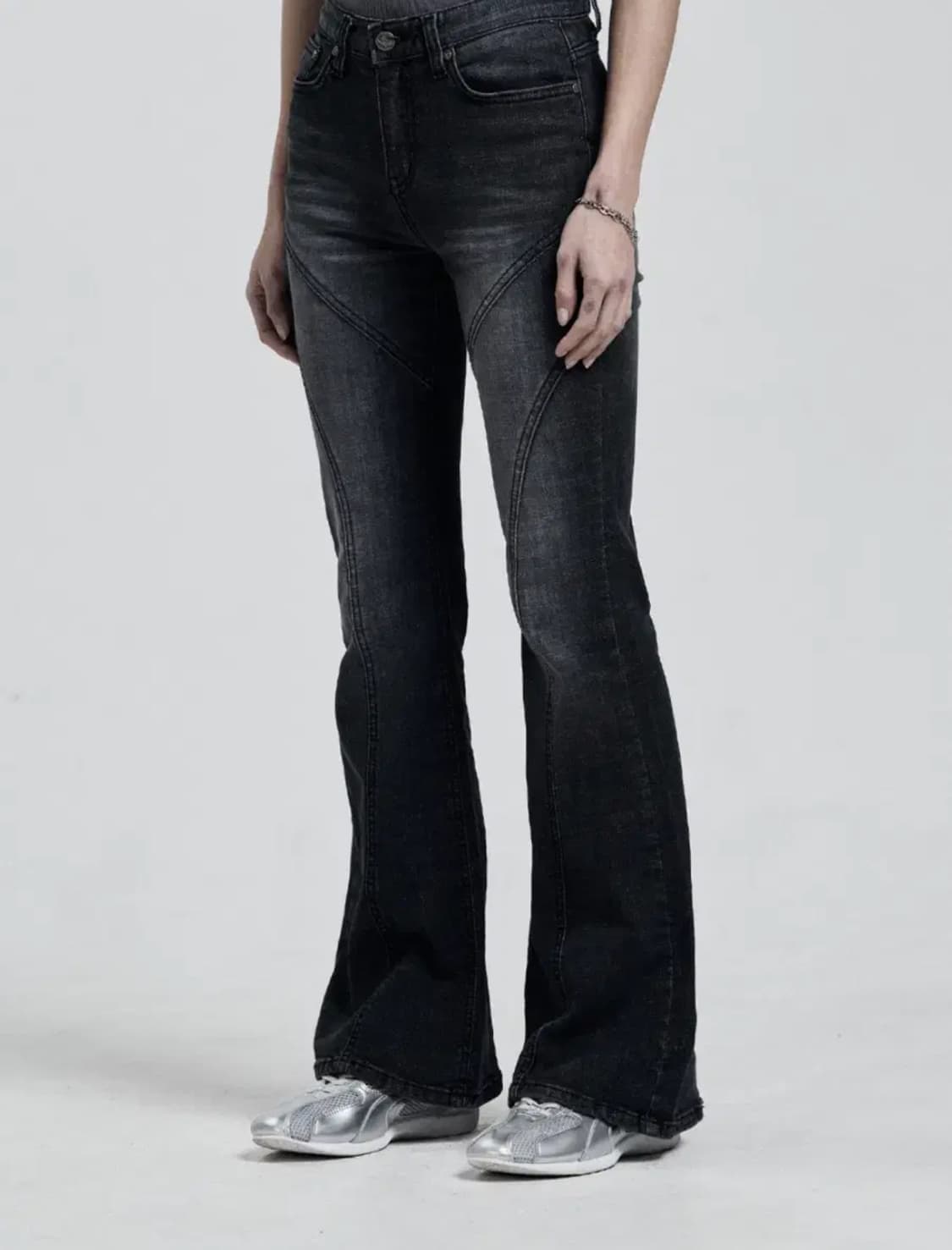 [M] 시너진 라인 워싱 데님 팬츠 블랙 상품이미지1