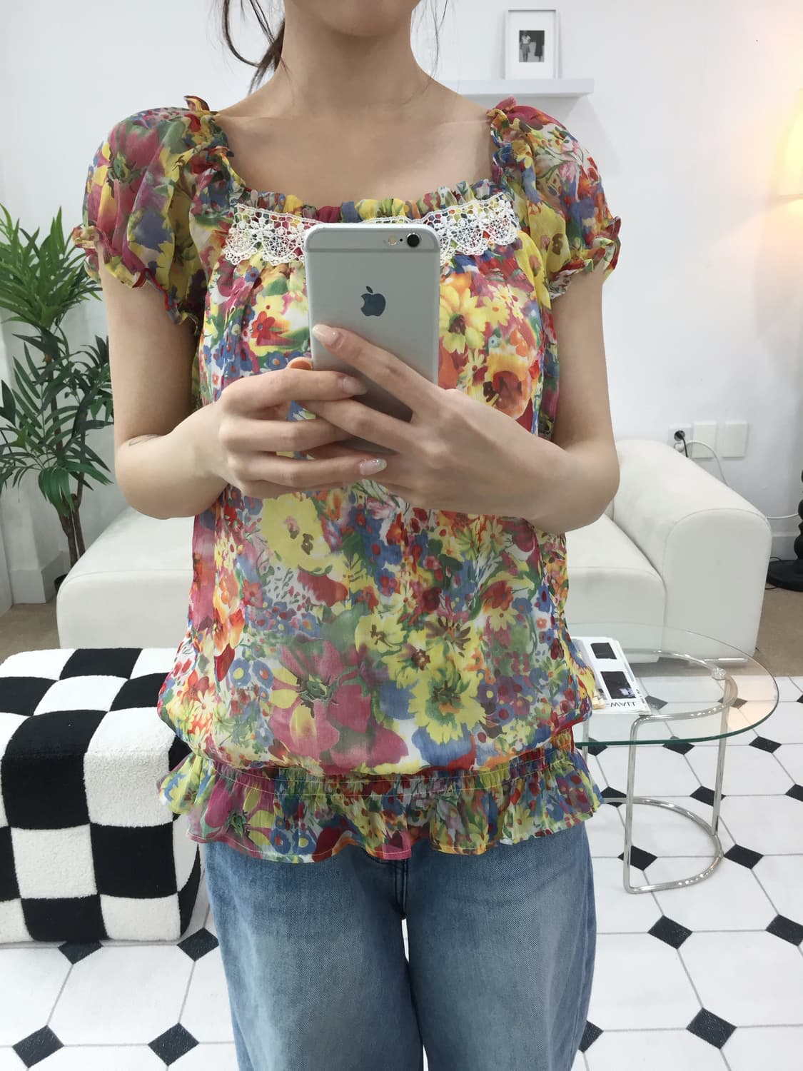 모리걸 하구미 꽃 쉬폰 블라우스 상품이미지5