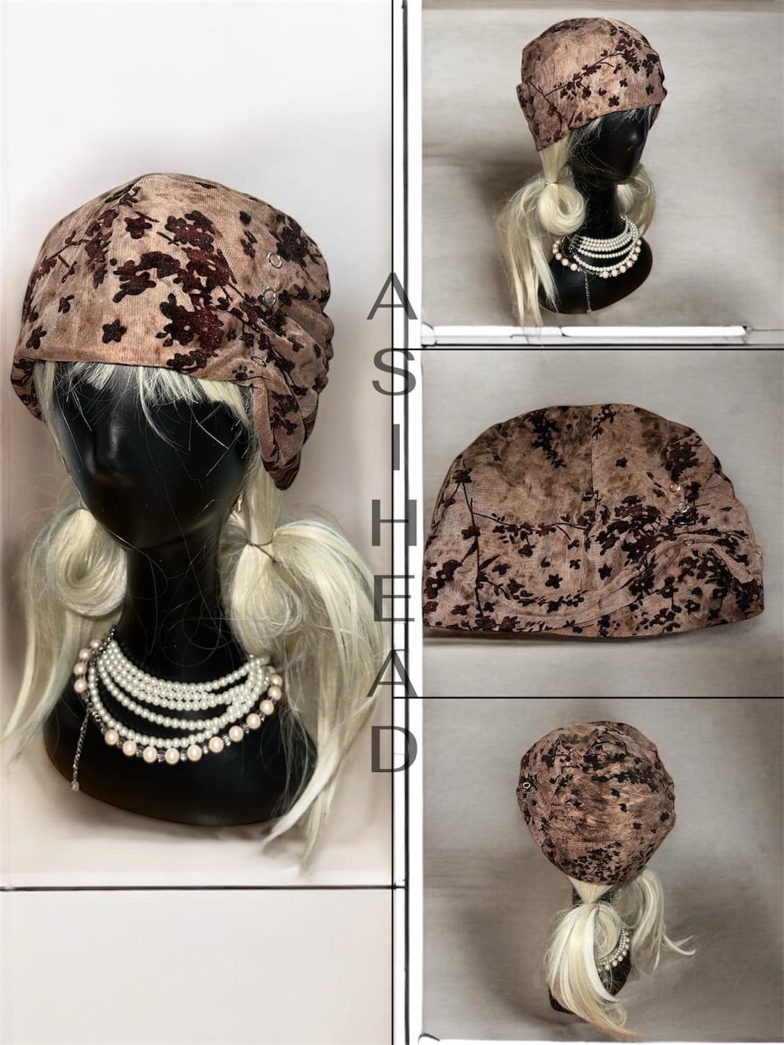 매쉬 플라워 벨벳 셔링 핸드메이드 롱 비니 상품이미지1