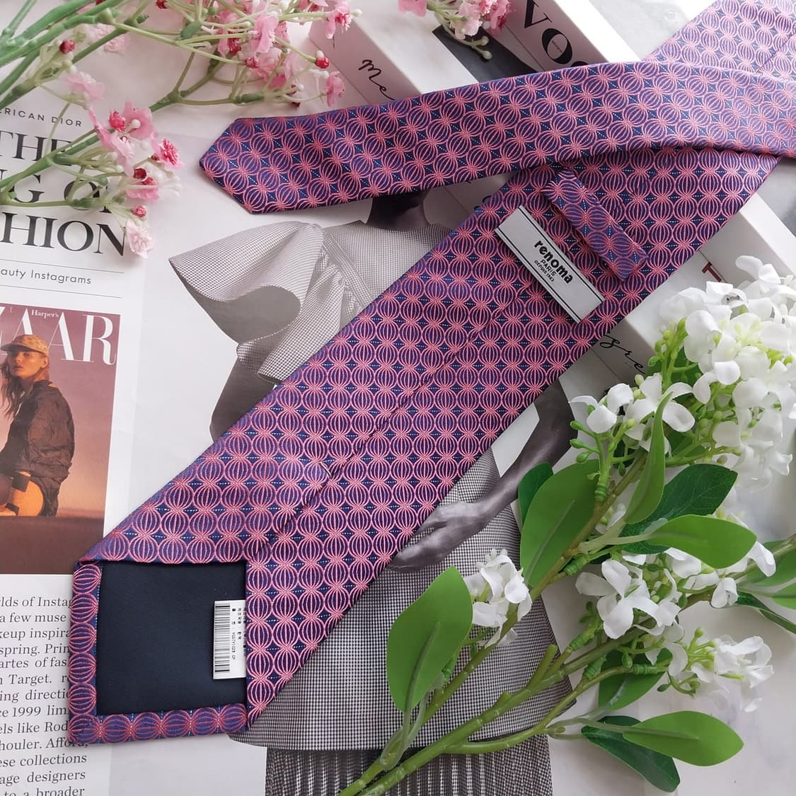 레노마 실크 핑크 서클 패턴 넥타이 8cm A+등급 K2383 상품이미지4