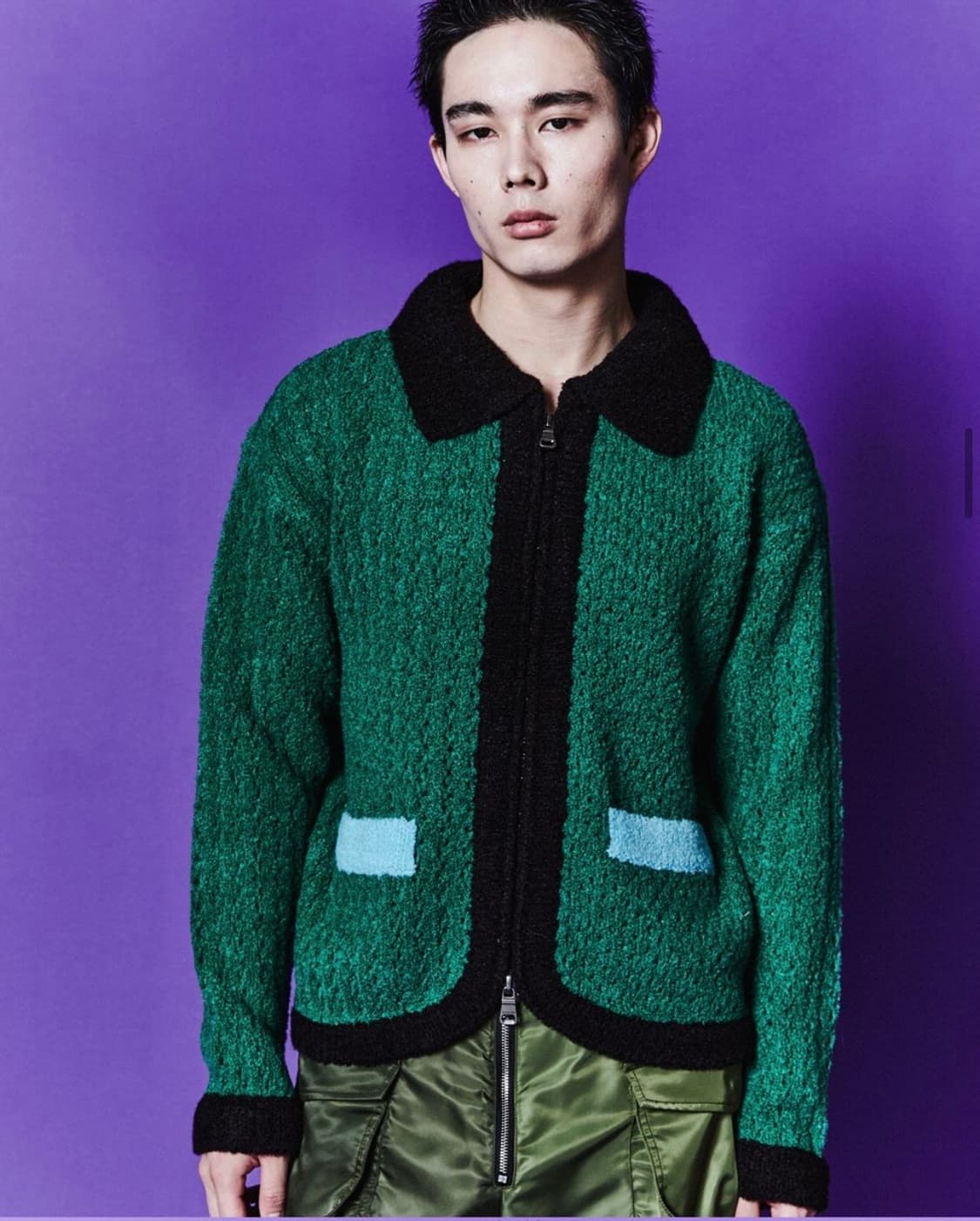 앤더슨벨 엘라스 블록 가디건 그린 XL 상품이미지3