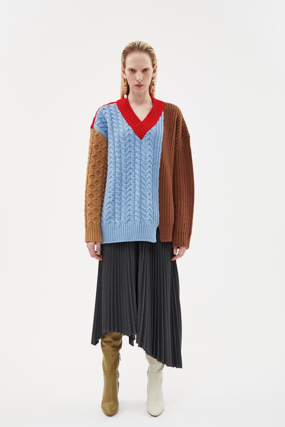 앤더슨벨 오버사이즈드 컬러블록 울 블렌드 스웨터 브이넥 니트 M 상품이미지4