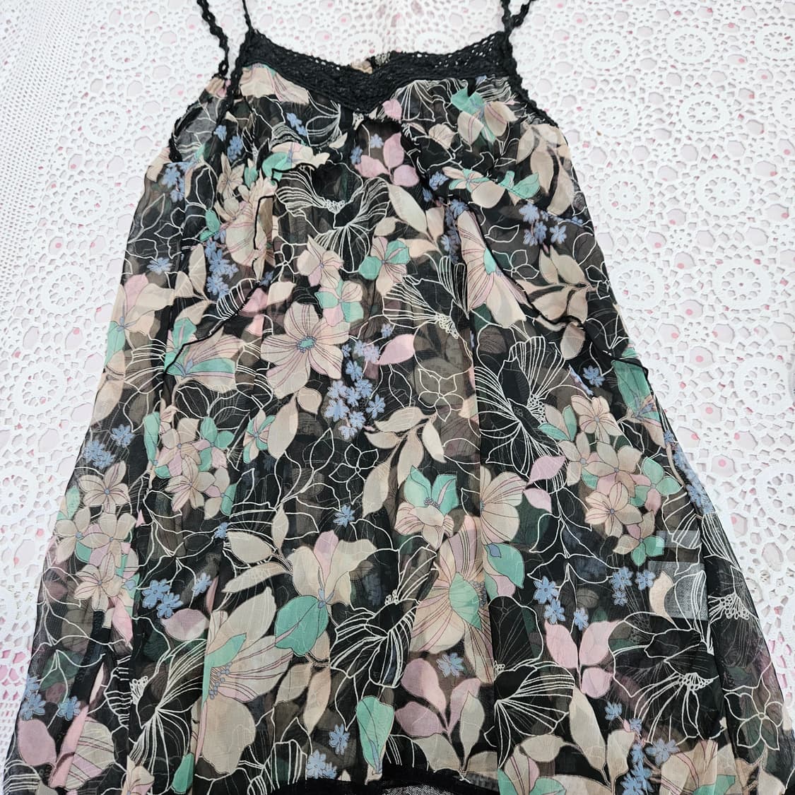 오리엔탈 플라워 쉬폰 레이스 나시 원피스 상품이미지7