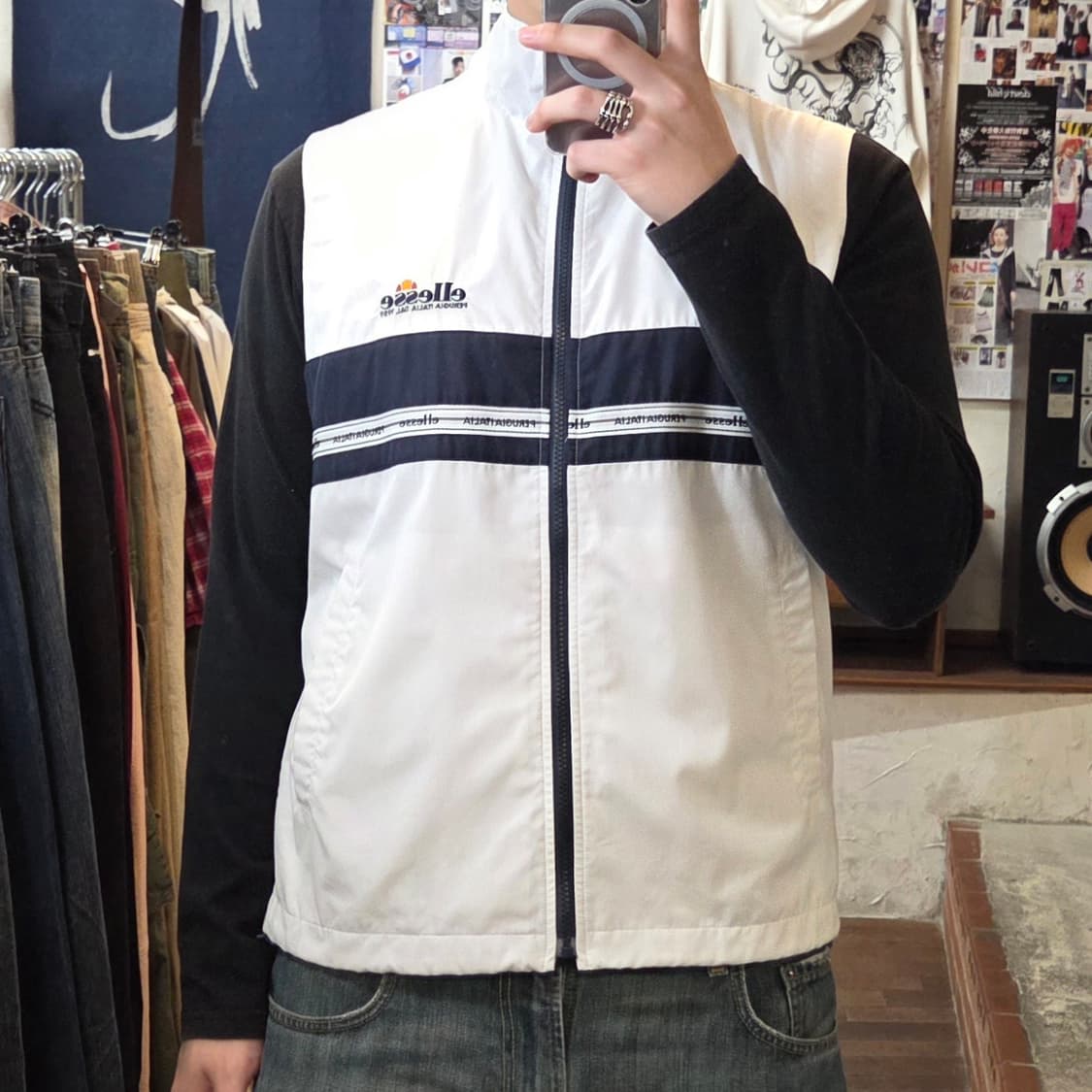 JPN 엘레쎄 화이트 배색 바람막이 베스트 상품이미지2