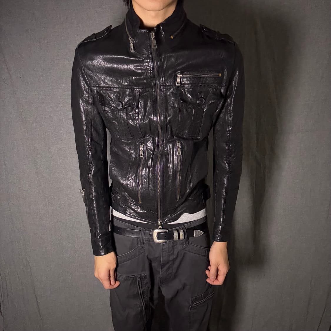 포켓 디테일 양가죽 라이더 자켓 상품이미지2