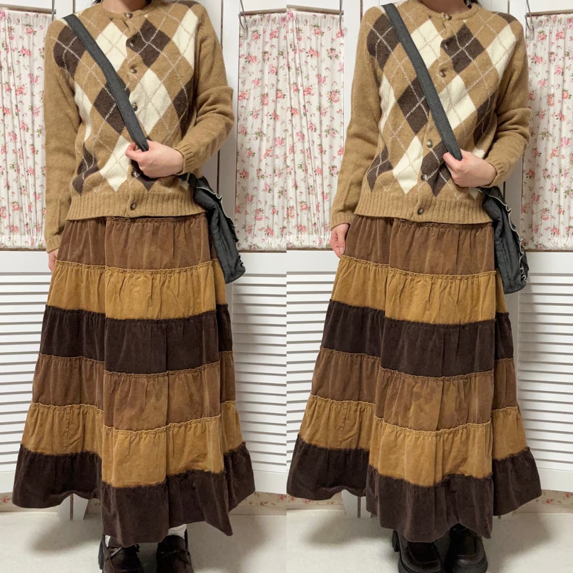 빈티지 라떼갸루 모리걸 아가일 가디건 상품이미지2