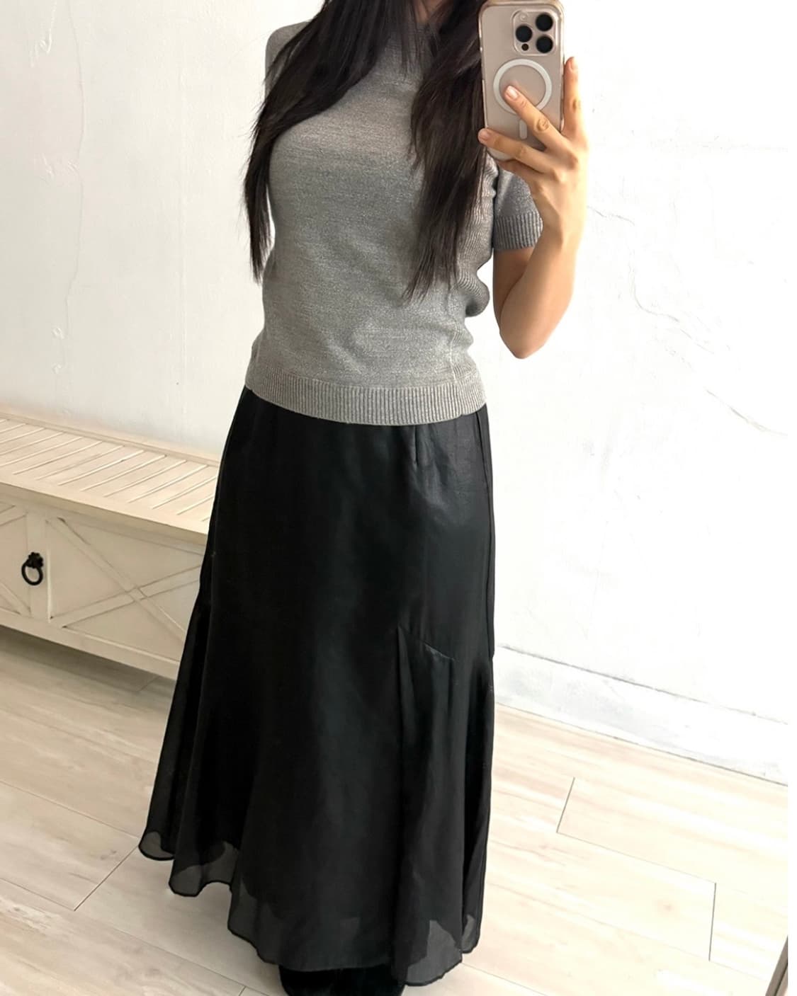 Black Glossy Long Skirt 상품이미지3