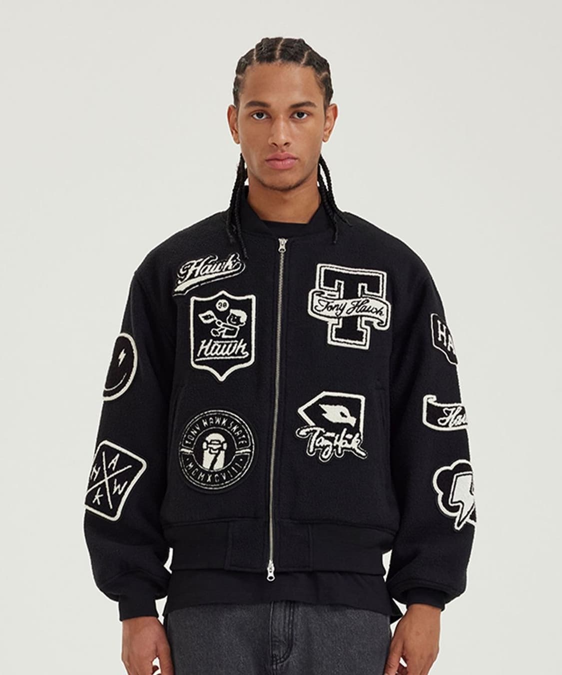 토니호크 울 아플리케 바시티 자켓 블랙 M 상품이미지1