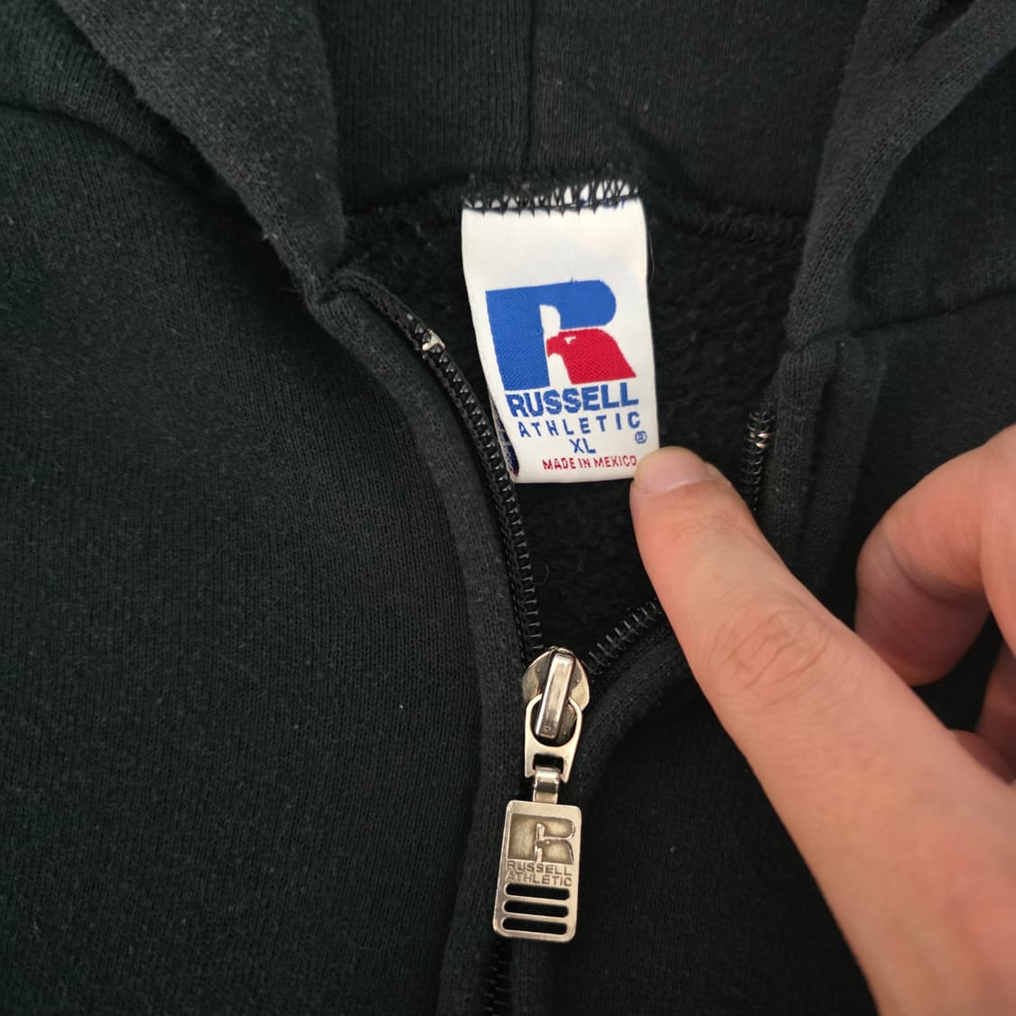 [XL] 90s 빈티지 러셀 애슬레틱 후드집업 블랙 ver.스테인 페이드 상품이미지4