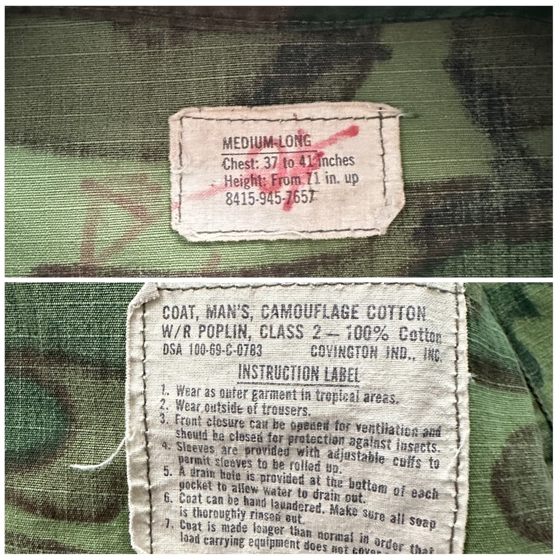 60s 미군 오리지널 베트남전 ERDL 패턴 정글 퍼티그 자켓 미디움 롱 상품이미지5