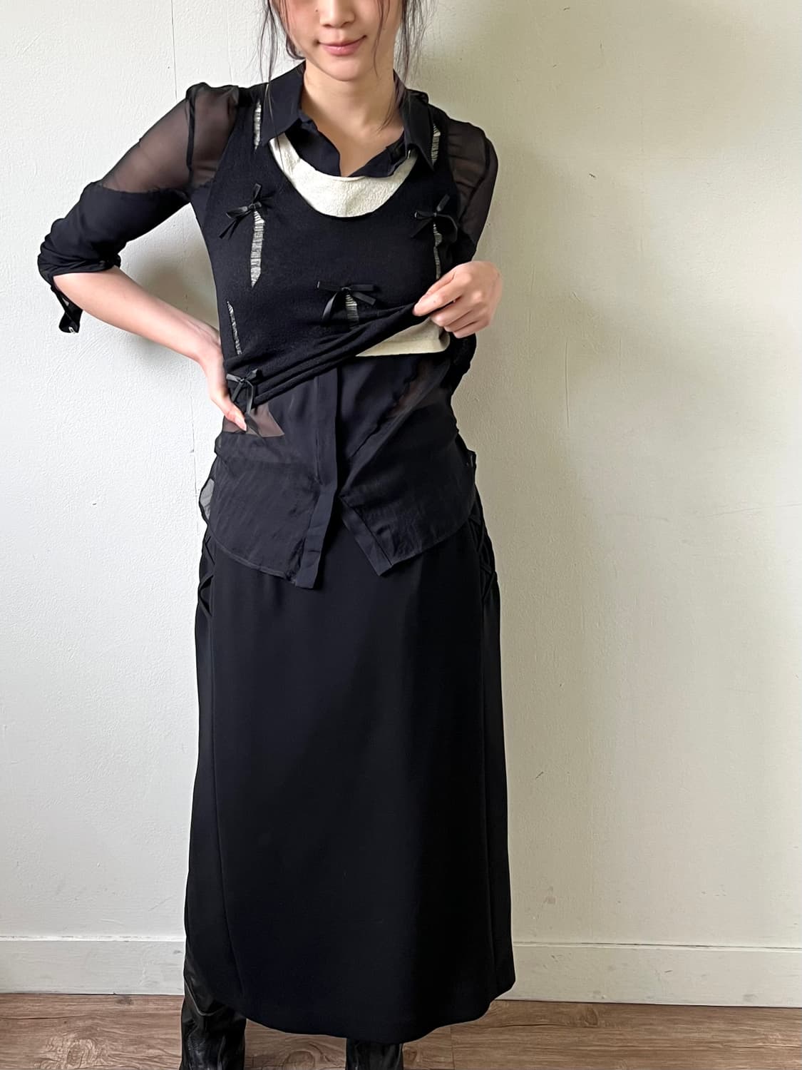 vtg 블랙 리본 베스트 상품이미지5