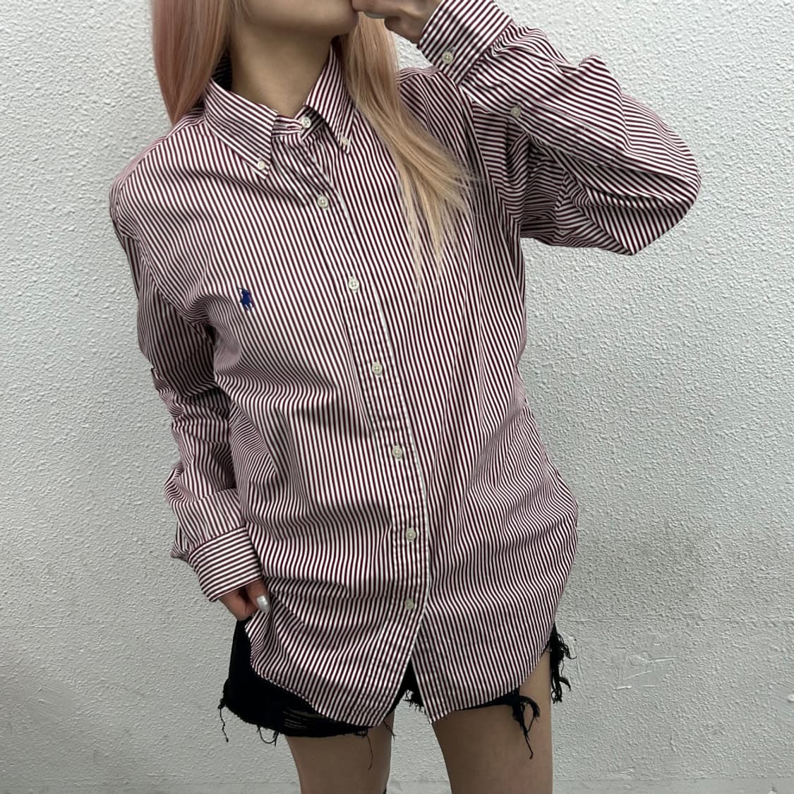 폴로 랄프로렌 블루포니 레드 스트라이프 셔츠 M 상품이미지1