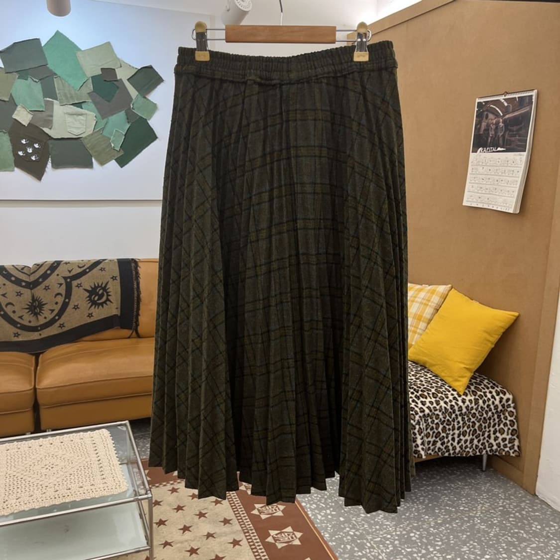 빈티지 모리걸 플리츠 체크앤타탄 롱스커트 L C10124 상품이미지4