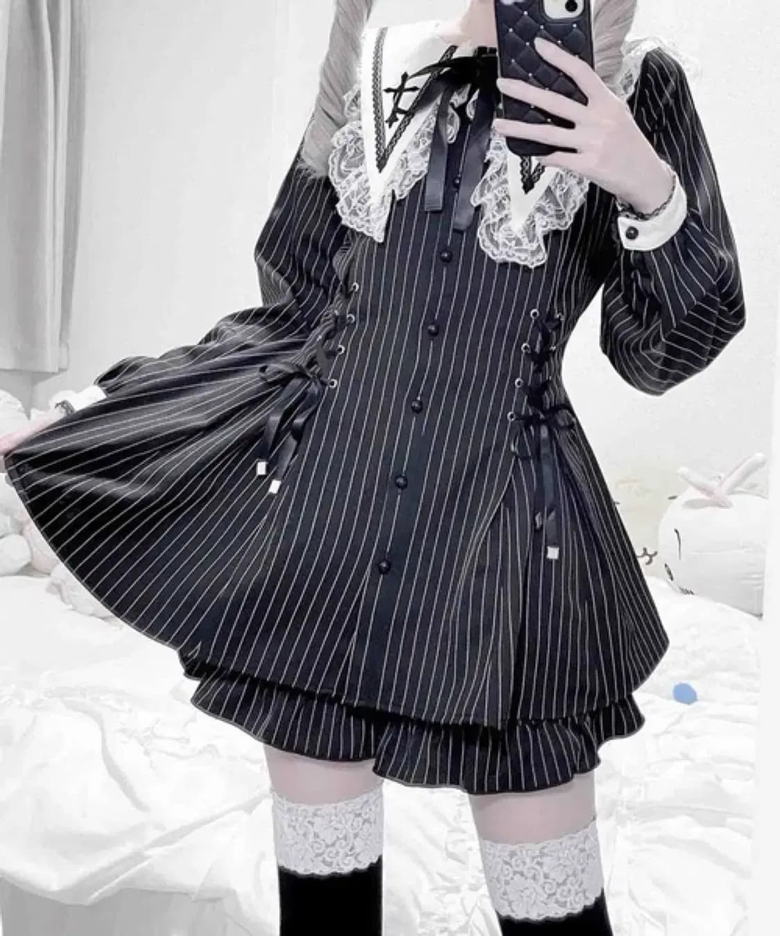 마즈 Mars 스트라이프 레이스 세일러 원피스 셋업 상품이미지1