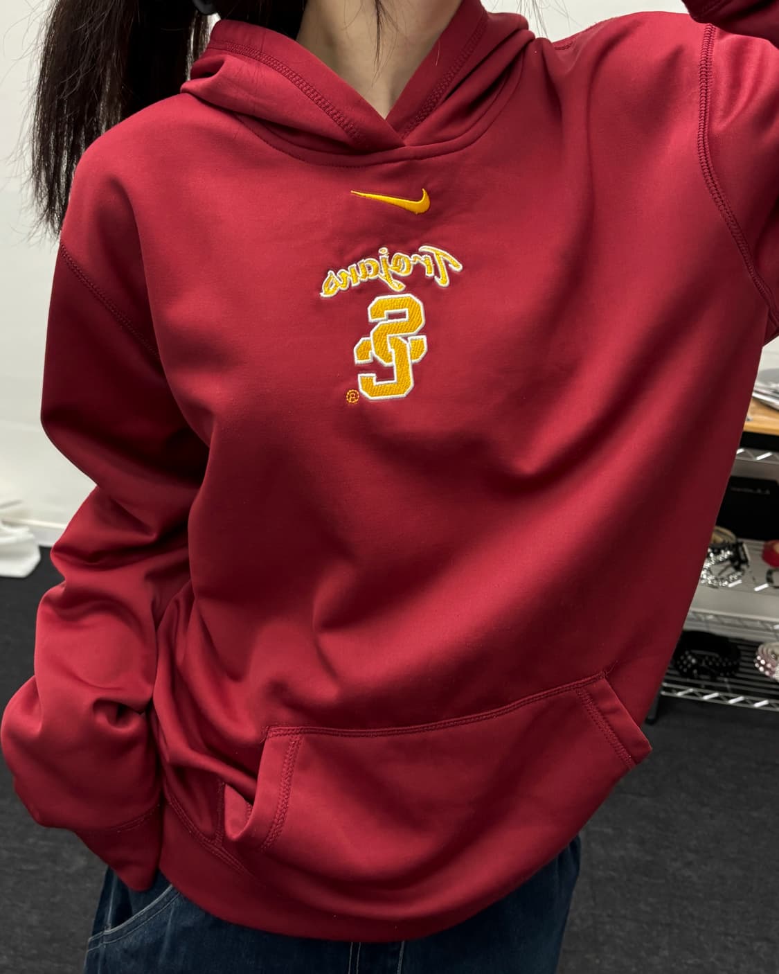 나이키 00s 컬리지 로고 버건디 후드티 상품이미지2