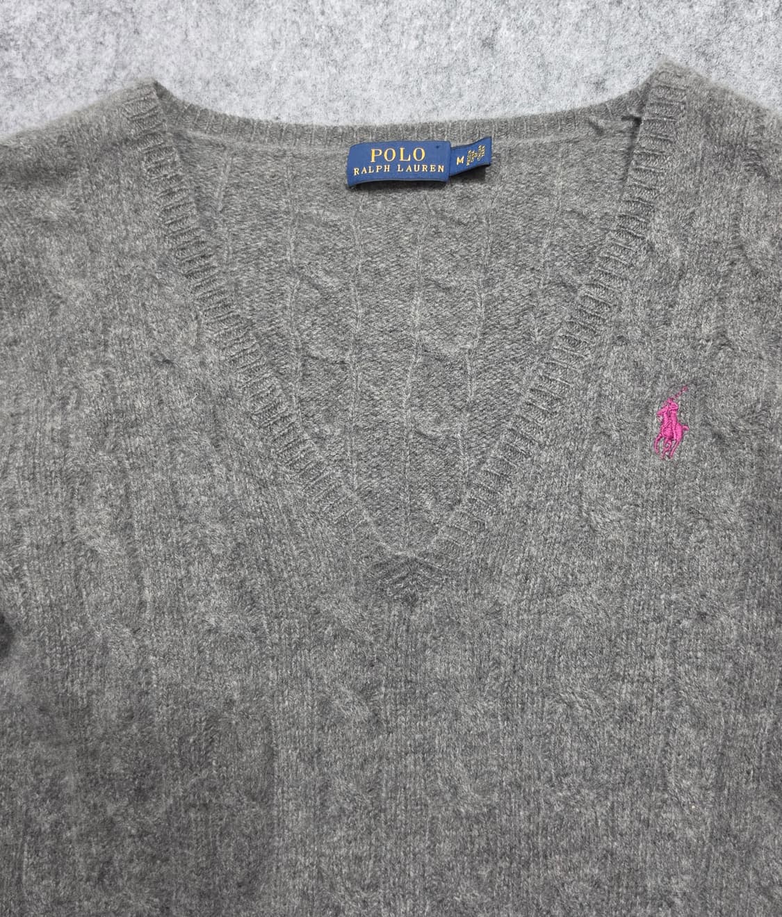 폴로 랄프로렌 울 캐시미어 케이블 브이넥 니트 M 상품이미지4