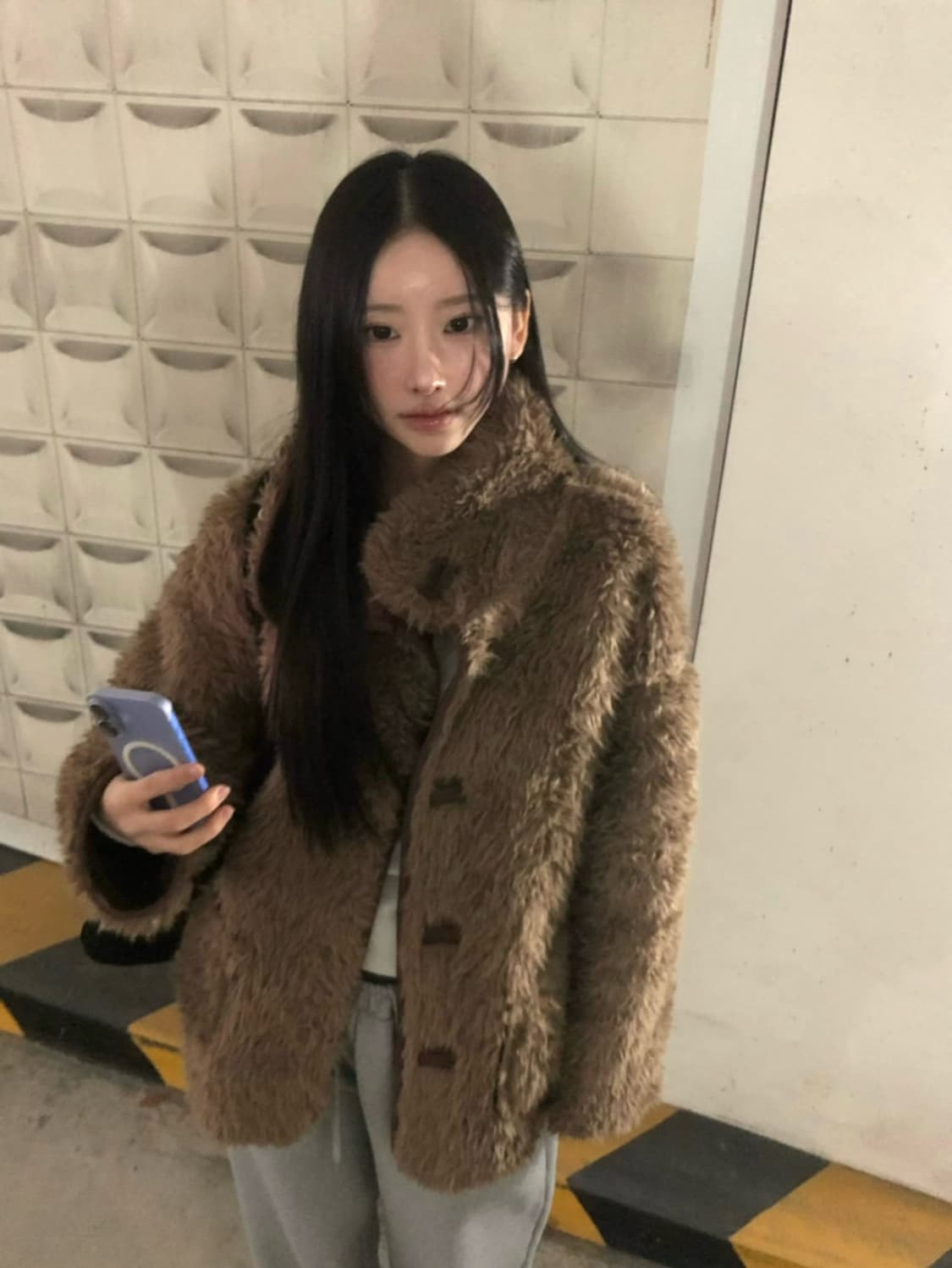 yue project 투웨이 무스탕 퍼 자켓 브라운 상품이미지1