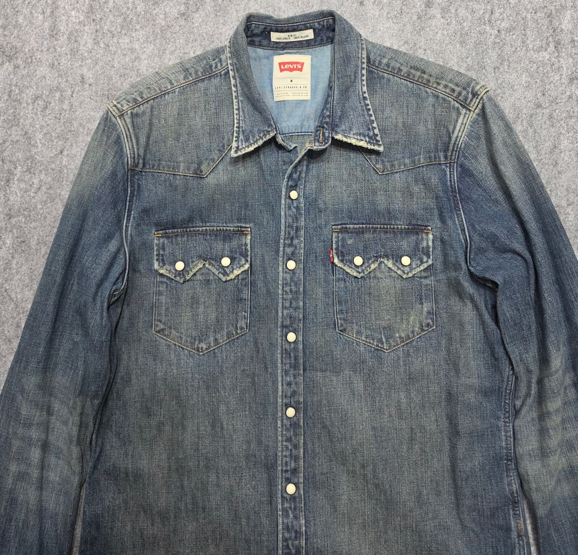 리바이스 웨스턴 투포켓 빈티지 슬림핏 데님 셔츠 청셔츠 M 상품이미지3