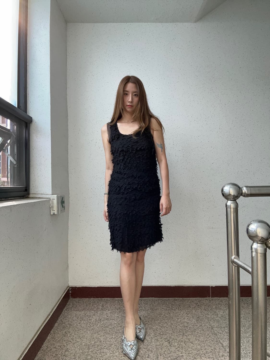 Tess Giberson 블랙 밀리터리 매쉬 실크 양가죽 드레스 원피스 상품이미지7