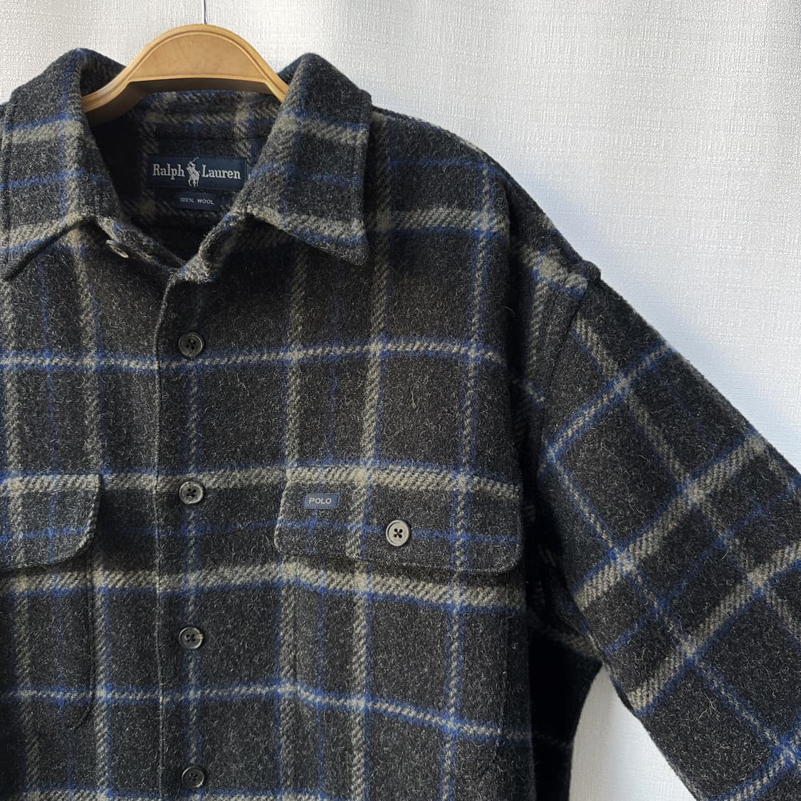 90s 빈티지 폴로 랄프로렌 헤비웨이트 울 체크 셔츠 차콜 105 상품이미지2