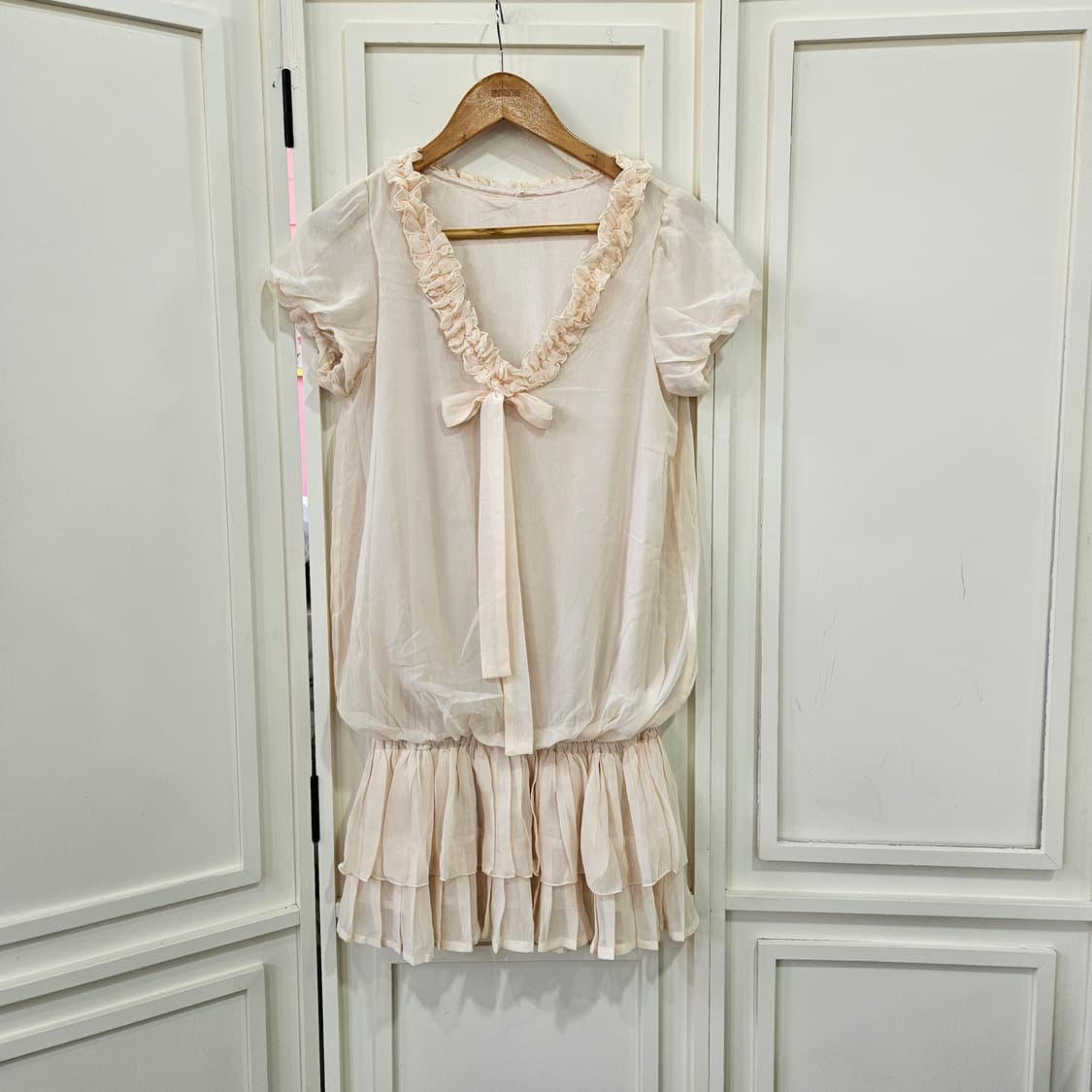 쉬폰 프릴 리본 원피스 상품이미지1