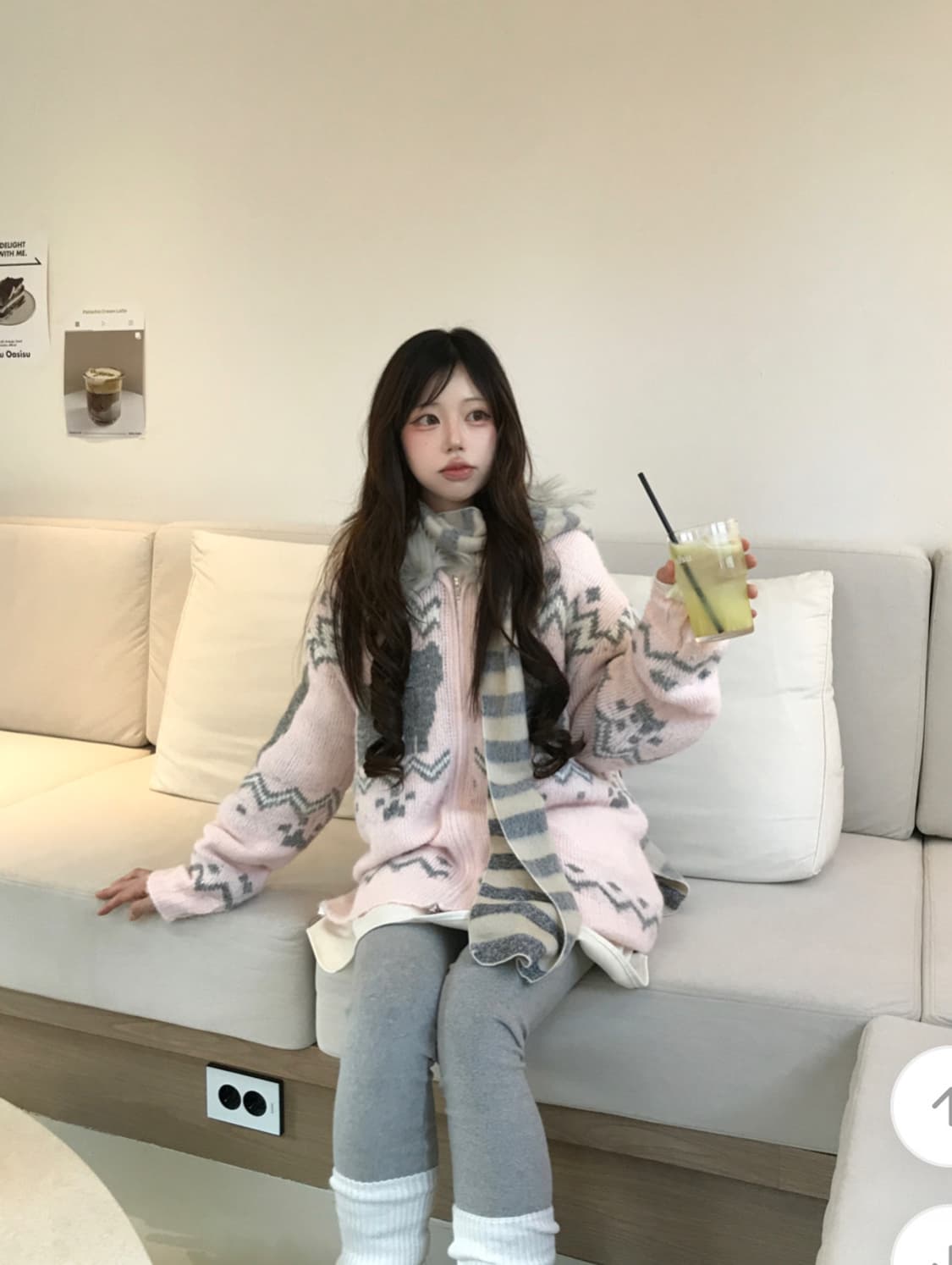 당일배송)코디 set/ 히니츠키 로맨틱캣츠퍼 후집+목도리 상품이미지3