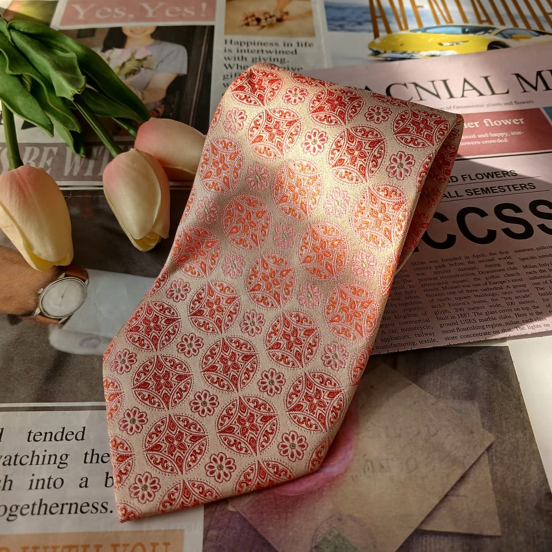 밀라숀 실크 핑크 자카드 패턴 넥타이 9.5cm A+~A등급 A19766 상품이미지4