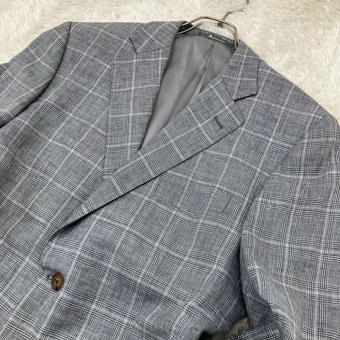 [택포] 아쿠아스큐텀 울 실크 린넨 체크 패턴 남성 자켓 상품이미지3