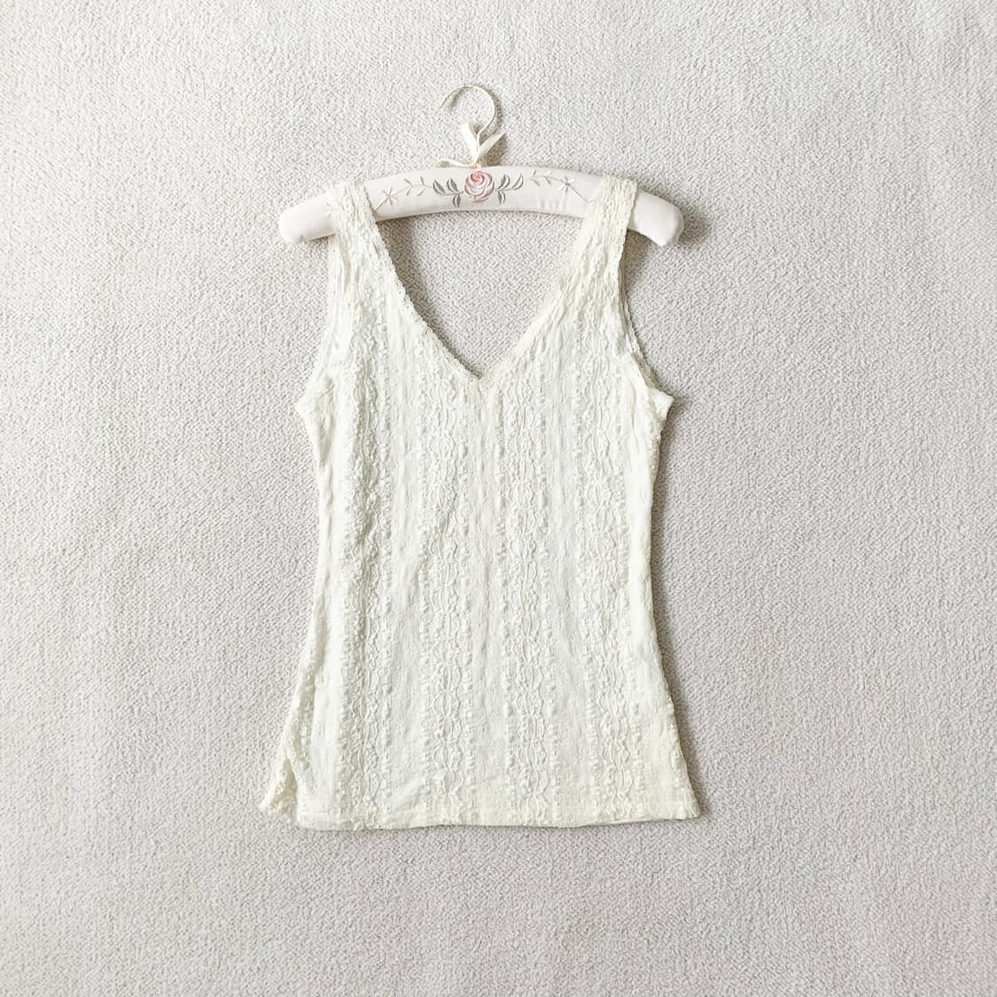 크림아이보리 레이스 ♥ v넥 슬림핏 슬리브리스 상품이미지1