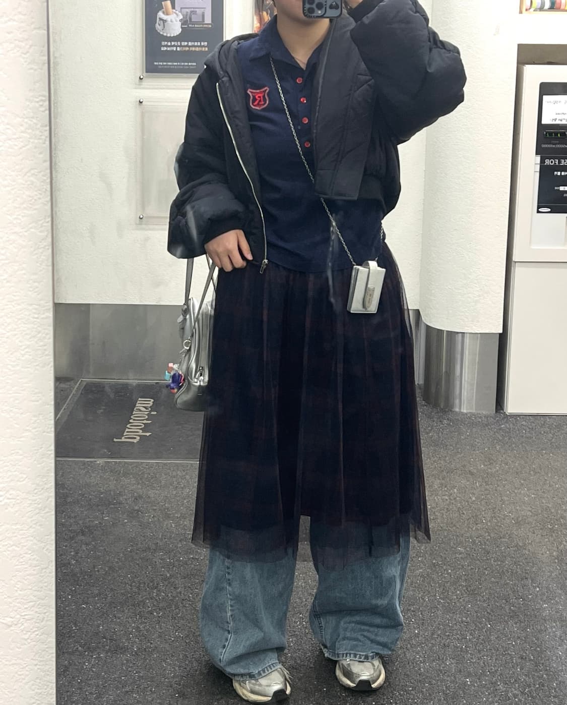 하트 네이비 자수 카라티 + 체크 샤스커트 2개세트 상품이미지2