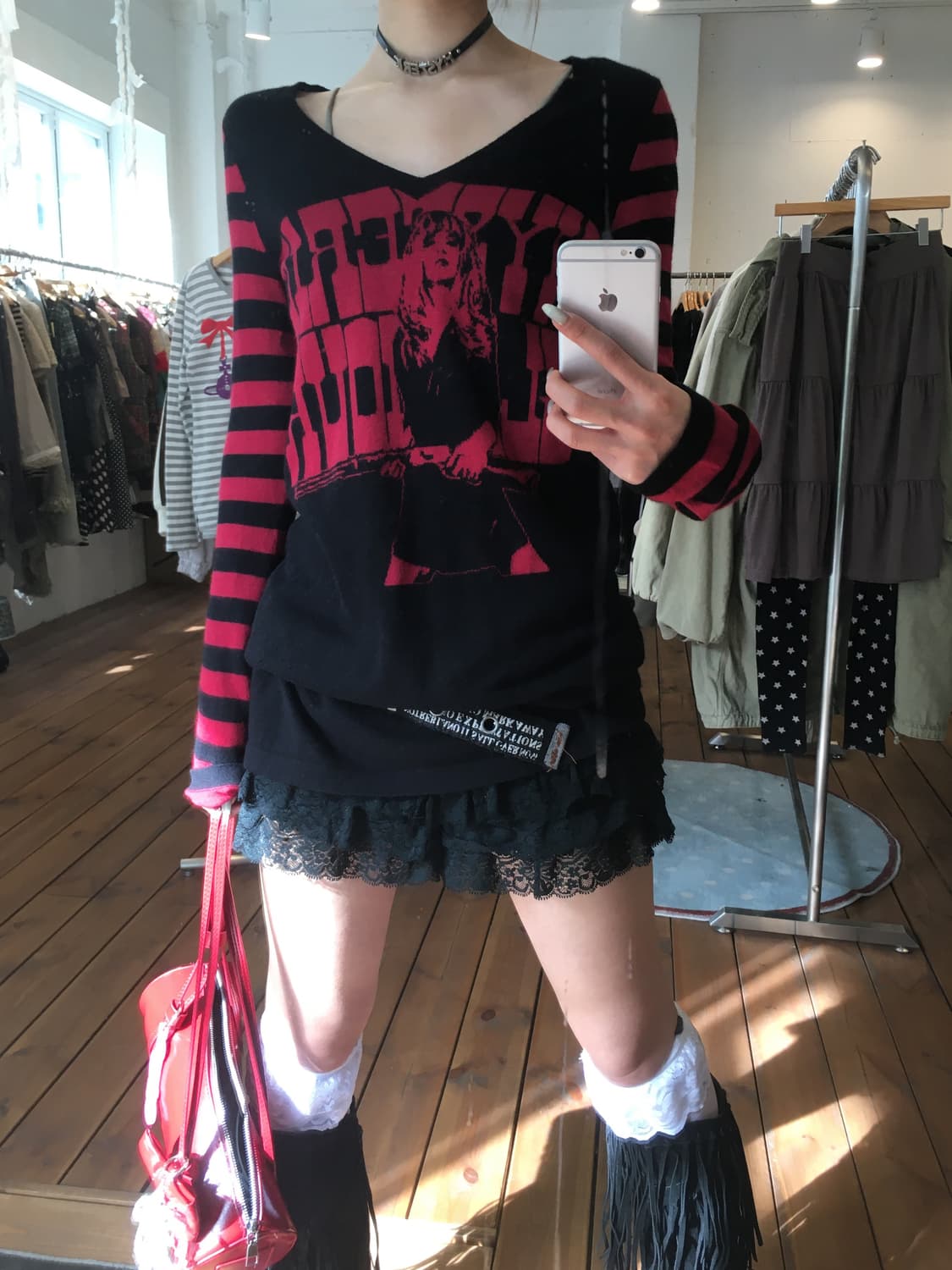 히스테릭글래머 히스걸 레드 스트라이프 니트 상품이미지6