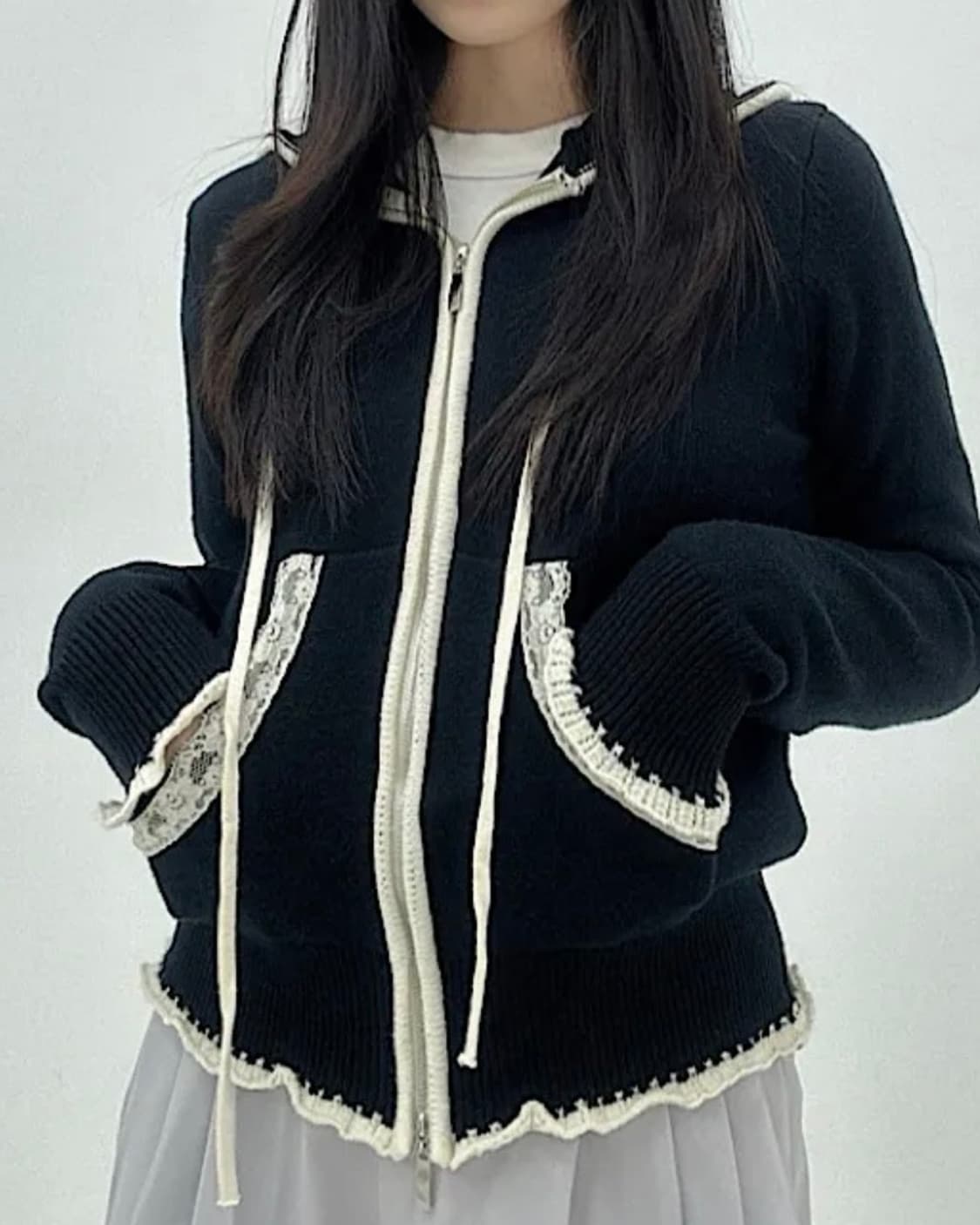 에이블리 레이스 니트후드집업 상품이미지2