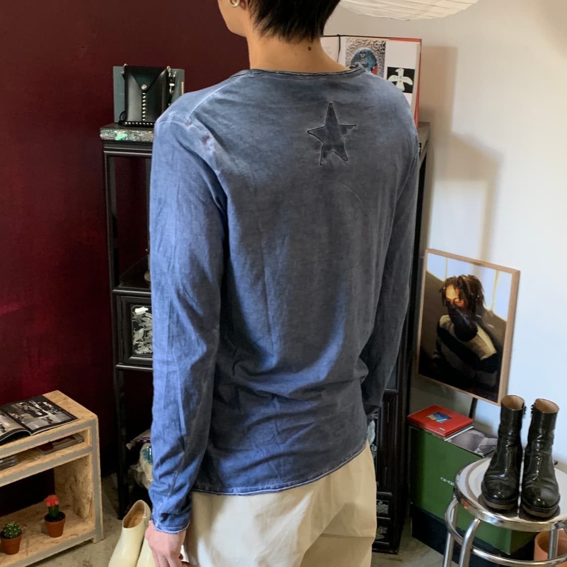 조르지오 브라토 백 레더 패치 브이넥 다잉 롱슬리브 상품이미지4