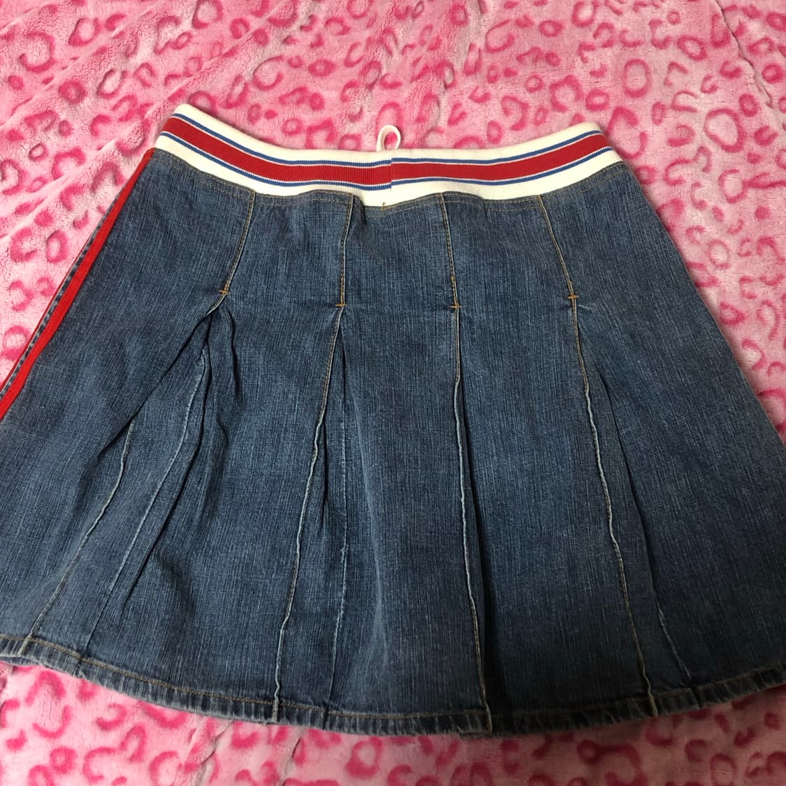 빈티지 플리츠 미디 데님 레드 포인트 스커트 치마 상품이미지5
