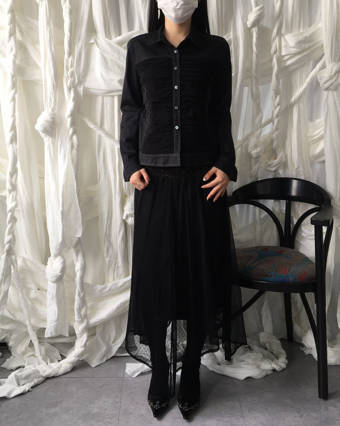 Shirring layered point shirt 상품이미지5