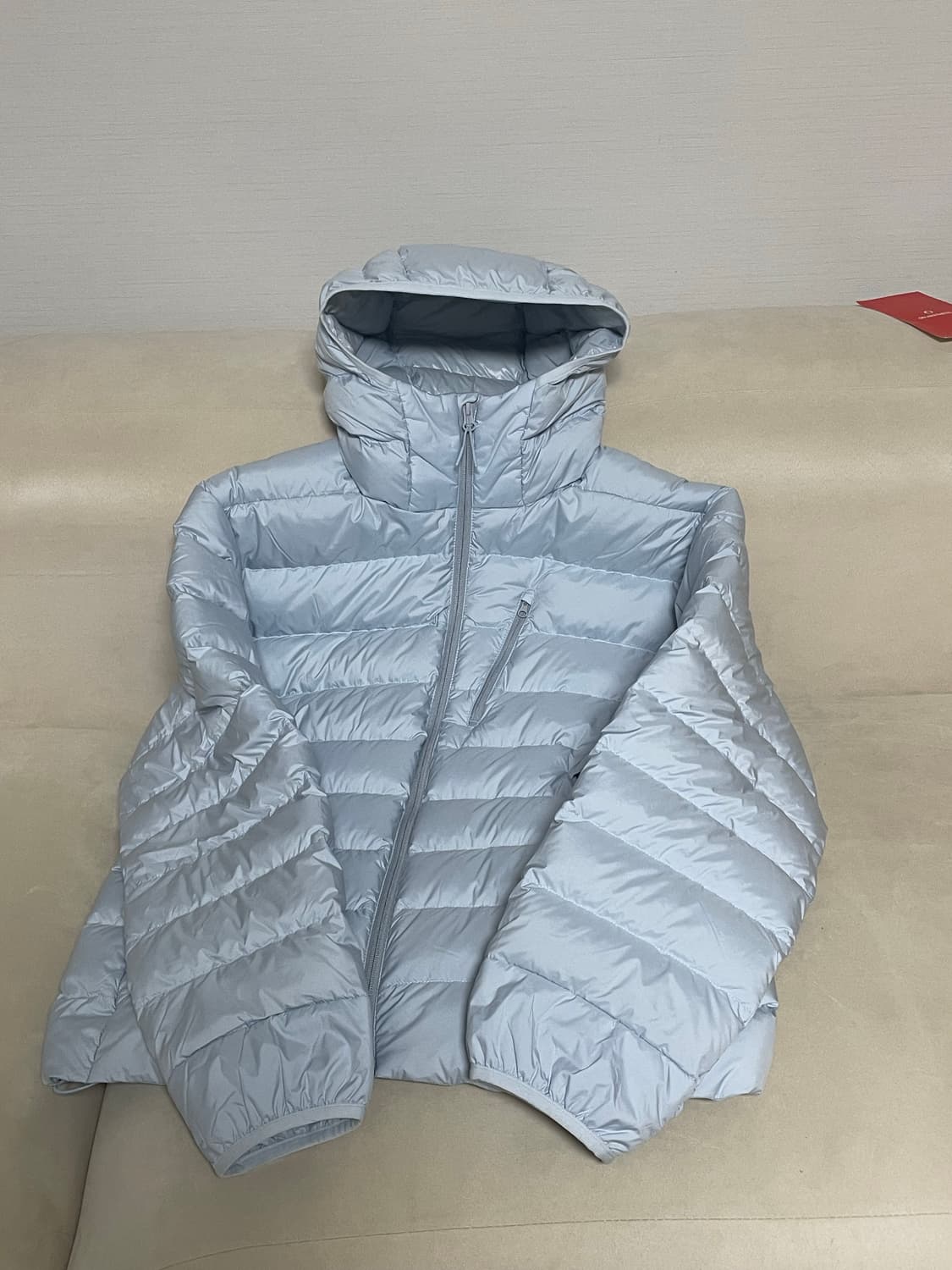 무신사 레저후드 라이트다운 경량패딩 자켓 클라우디 블루 상품이미지1