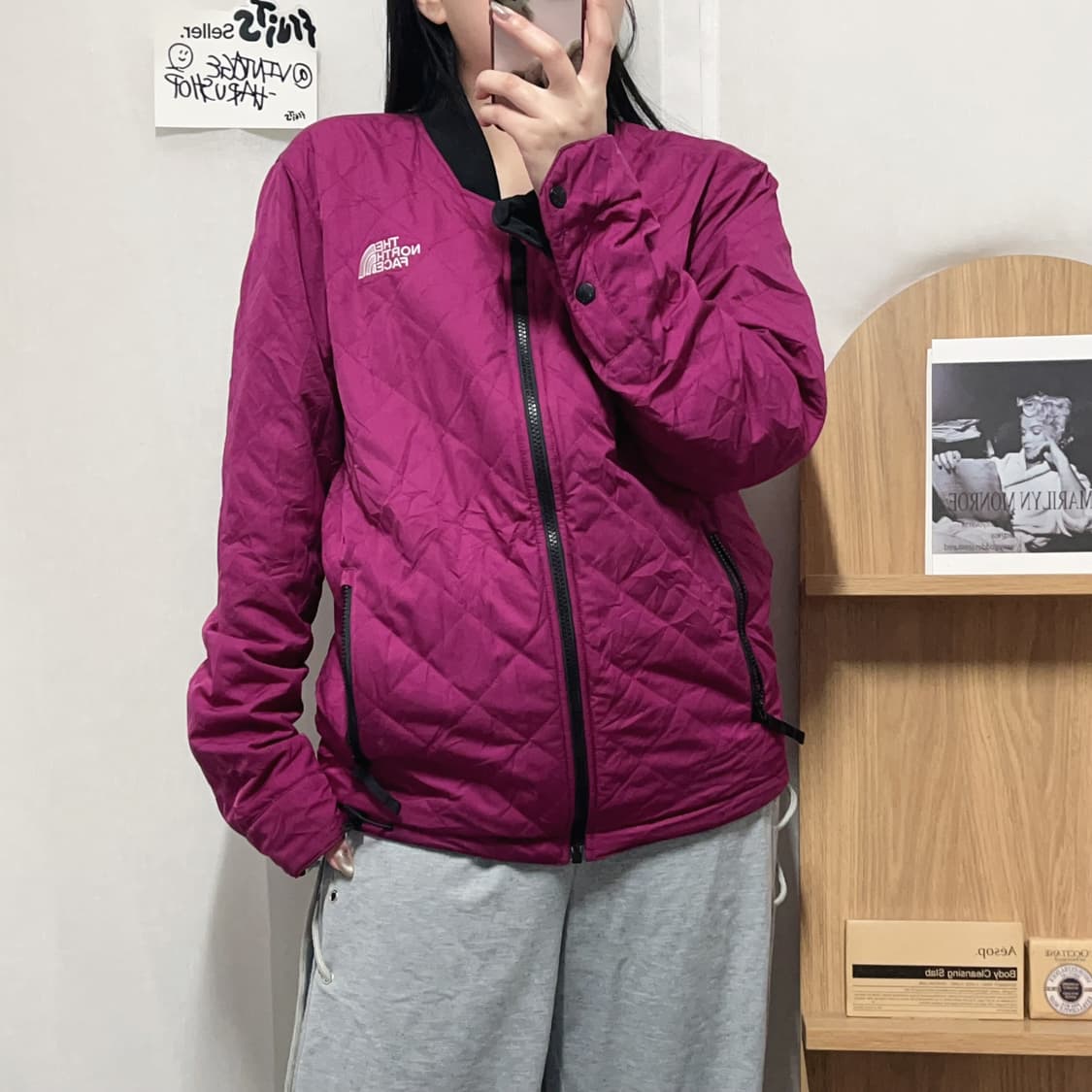 [정품] 노스페이스 블랙/자주 리버시블 누빔 블루종[ S ] 상품이미지2