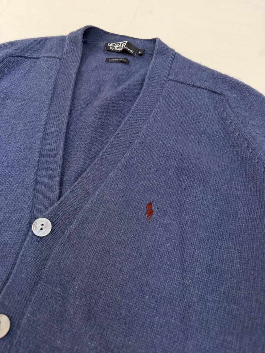 90s 폴로 랄프로랜 램스울 자개단추 가디건 네이비 블루 상품이미지2