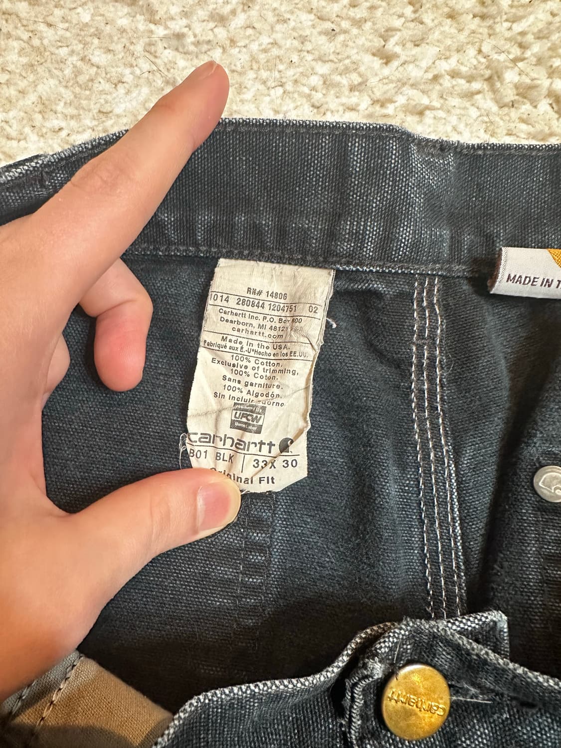 빈티지 칼하트 미국제조 더블니 블랙 33 상품이미지5
