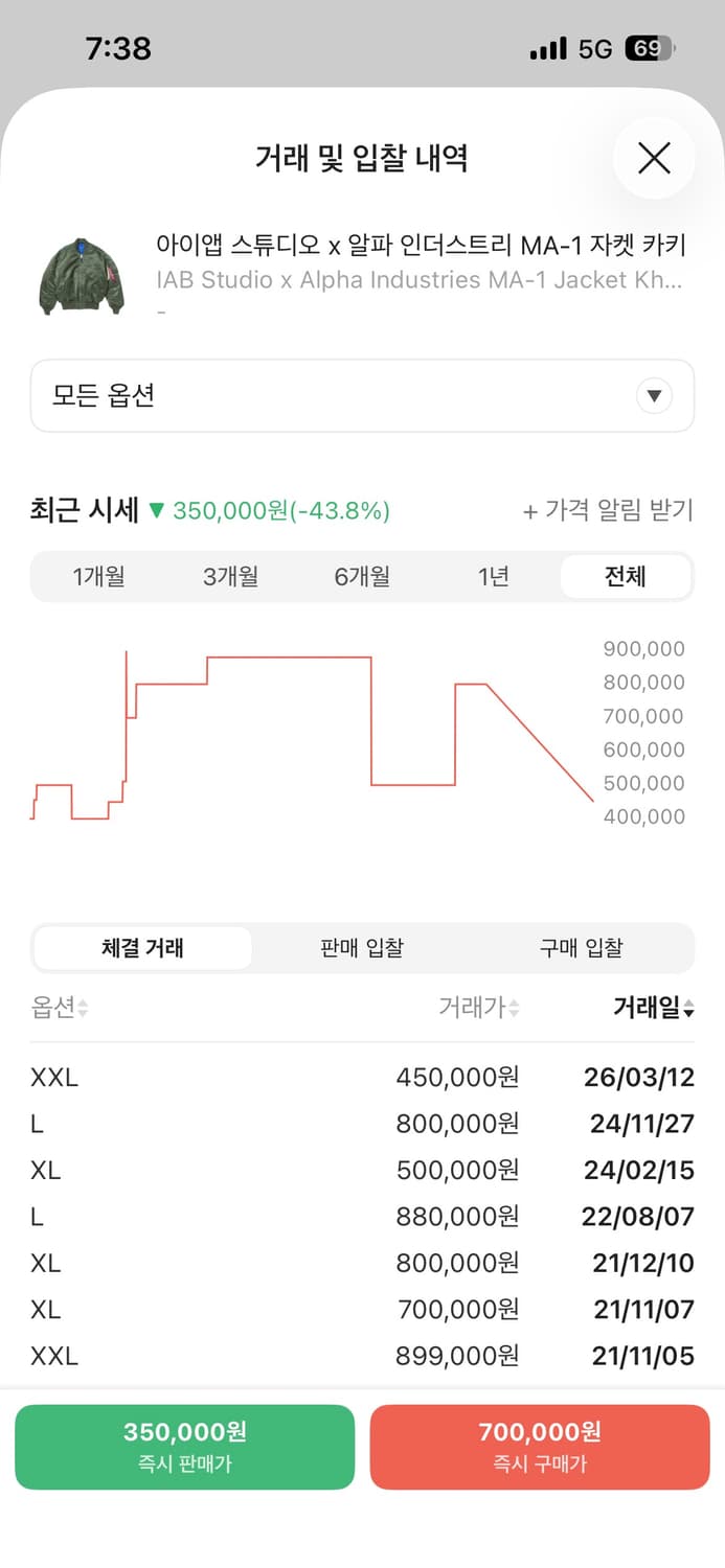 급처)아이앱 스튜디오 x 알파 인더스트리 MA-1 자켓 카키 L 상품이미지5