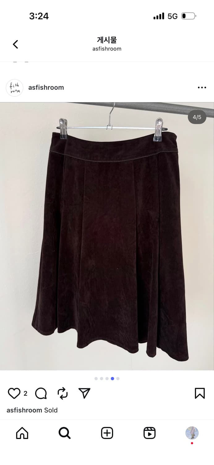 피쉬룸 asfishroom 벨벳 브라운 스커트 상품이미지5