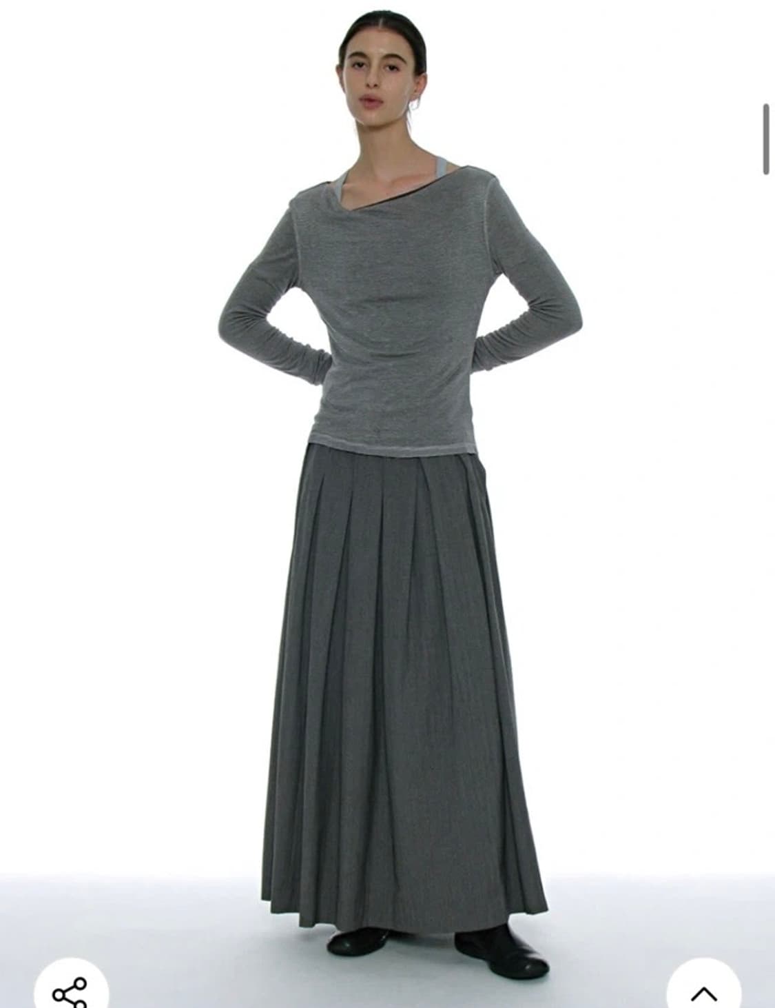 PARTIMENTO 새상품 그레이 허리개더링 컷오프 롱 스커트 M 상품이미지4