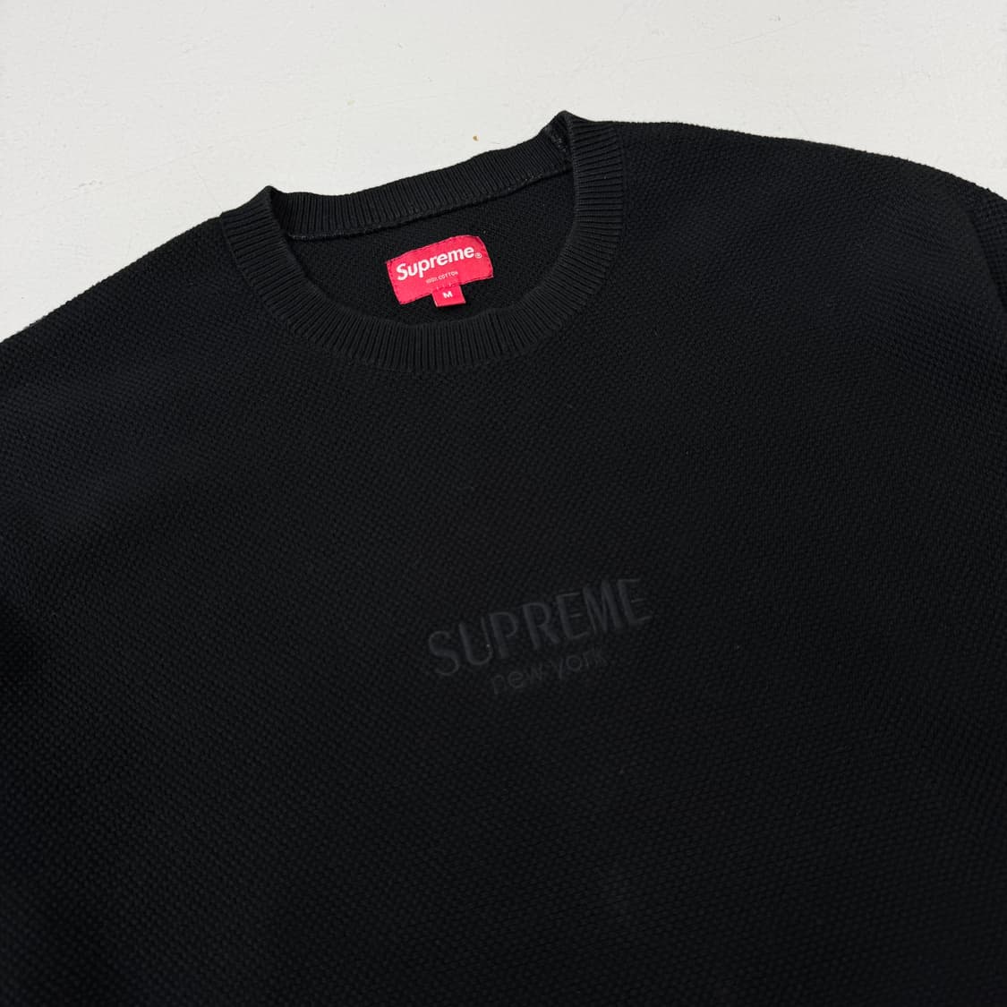 슈프림 19FW 코튼 피크 크루넥  와플 니트 블랙 상품이미지3