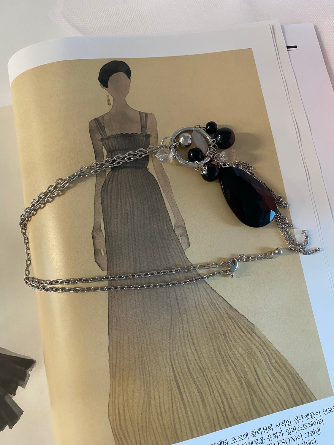 실버 롱체인 드롭 팬던트 네크리스 (반길이 31cm / 팬던트 11cm) 상품이미지9