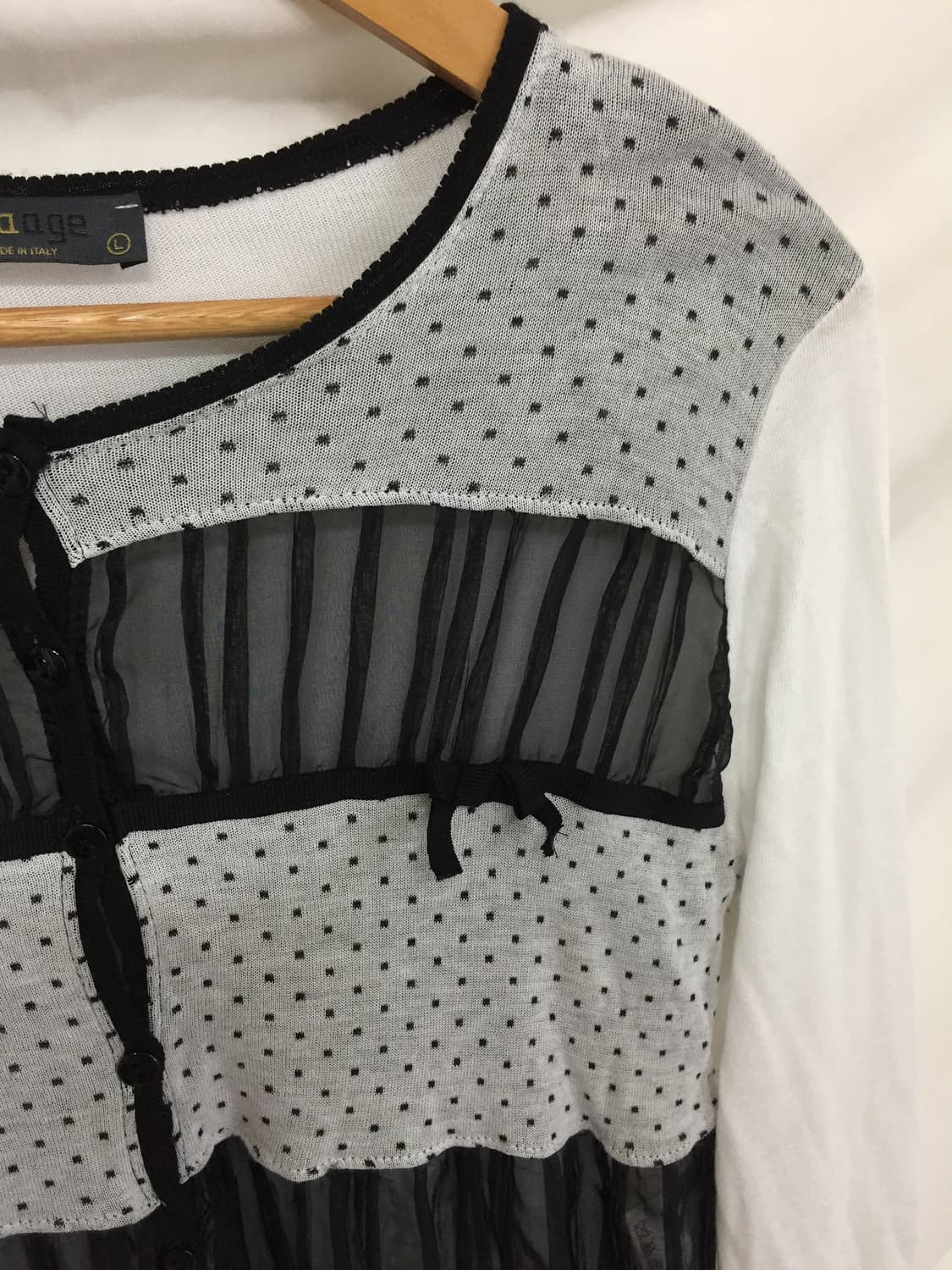 Jutaage 도트 시스루 배색 가디건 상품이미지4