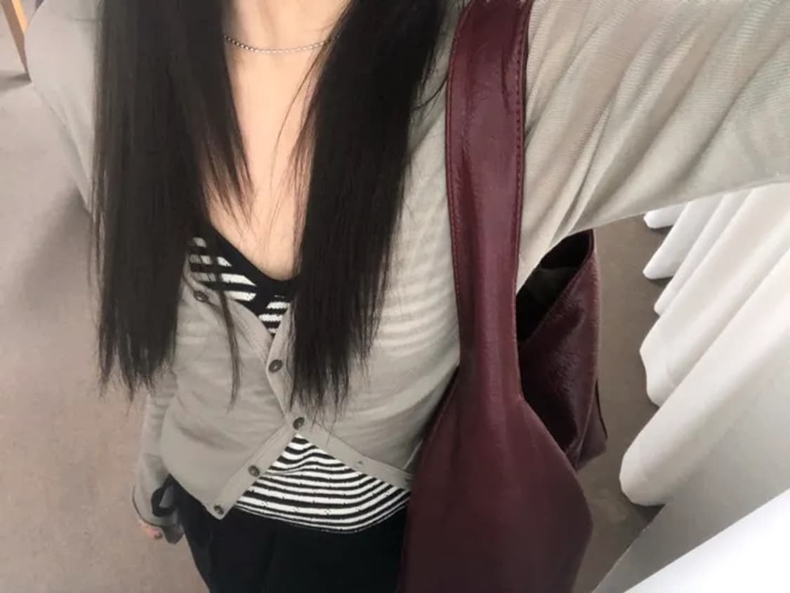 Cenji 버건디 와이드 레더백 상품이미지3