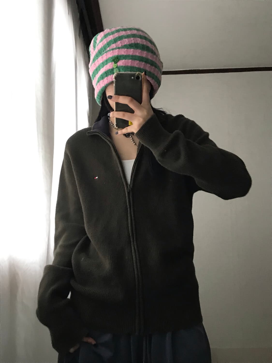 타미힐피거 카키 니트집업 상품이미지1