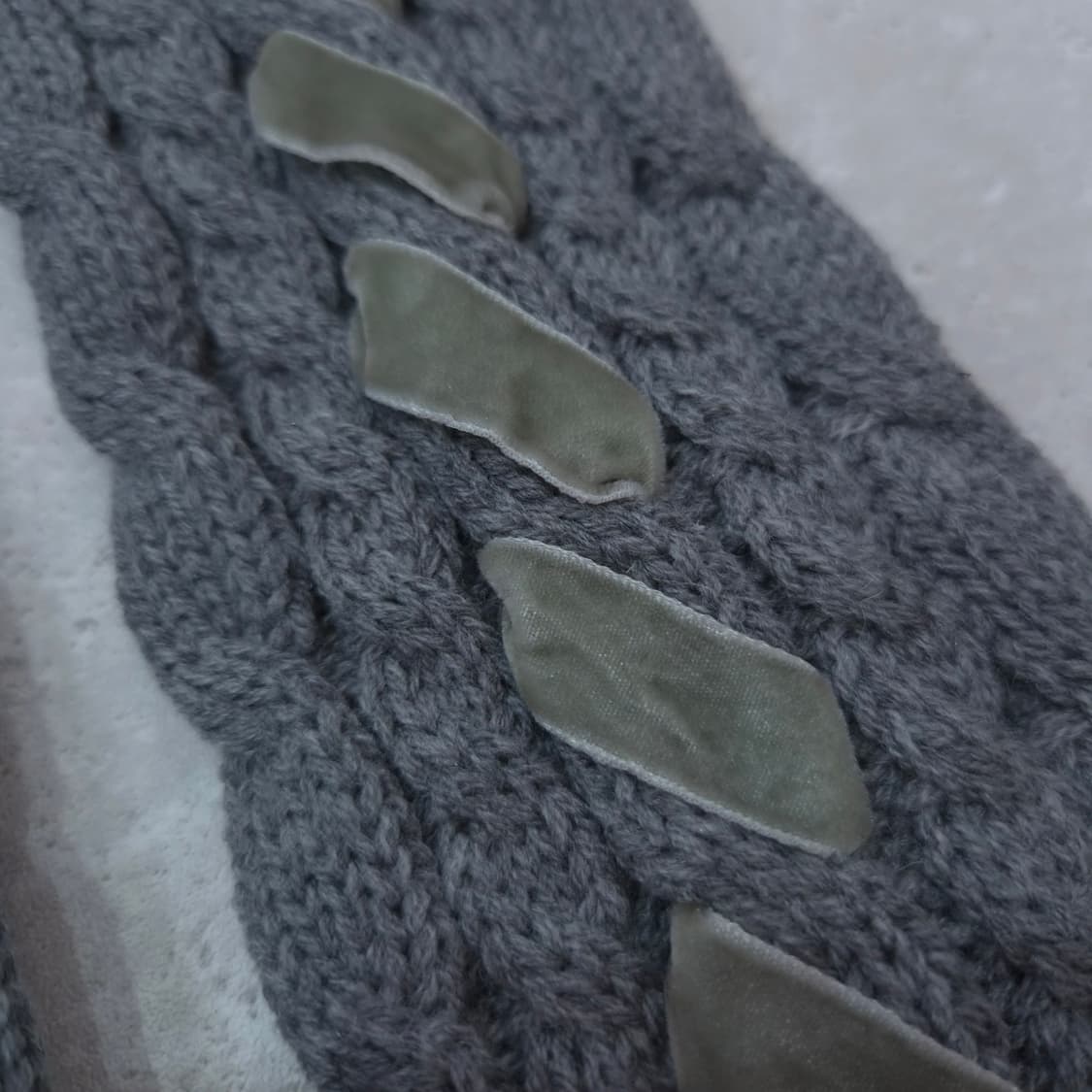 일본제 레이 꽈배기 니트워머 벨벳리본 상품이미지4